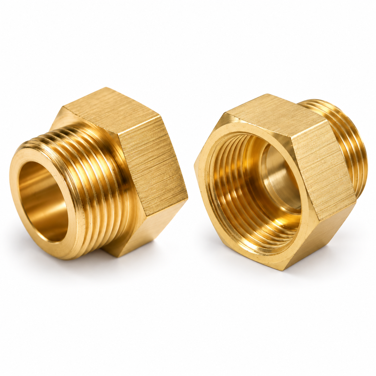 Messing - Muffennippel 1" IG x 3/4" AG beidseitig flachdichtend, für Einlegeschwerkraftbremse geeignet