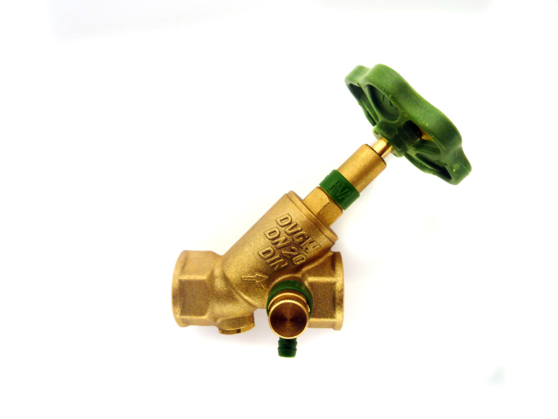 Schrägsitzventil 1 1/4'' IG, mit steigender Spindel, Prüfstopfen, Entleerung, Rückflussverhinderer
