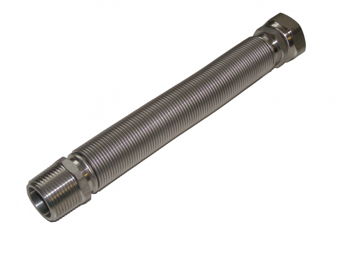 Edelstahlwellrohr ausziehbar DN 25, 1" Überwurfmutter x 1" AG, Länge: 500 - 1000 mm