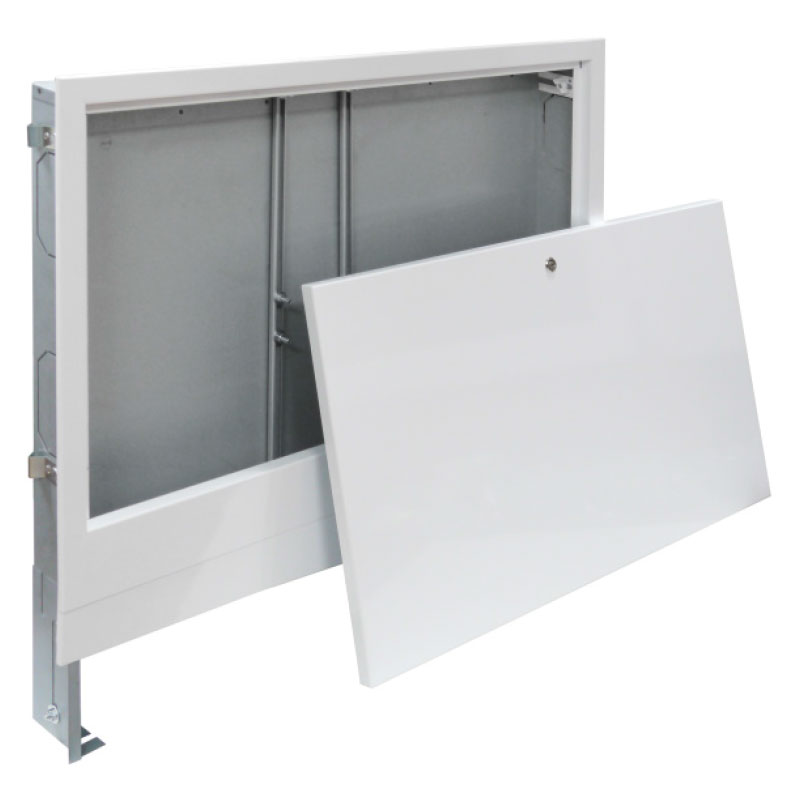 Unterputz - Verteilerschrank - Farbe weiß - für 4 - 6 Heizkreise 80 mm tief