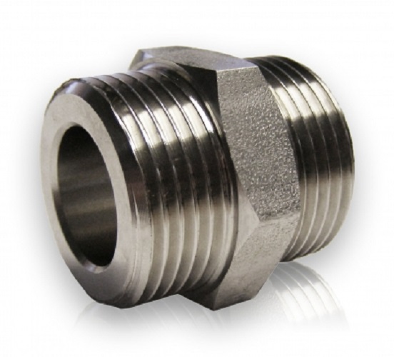 Edelstahl Doppelnippel beidseitig flachdichtend 1" AG x 1" AG, Werkstoff 1.4408