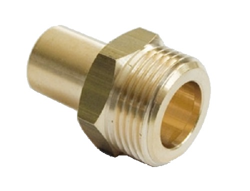 Messing Übergangsnippel mit Rohrstutzen 1"AG x 22 mm aussen ( Klemm-Nippel ) flachdichtend