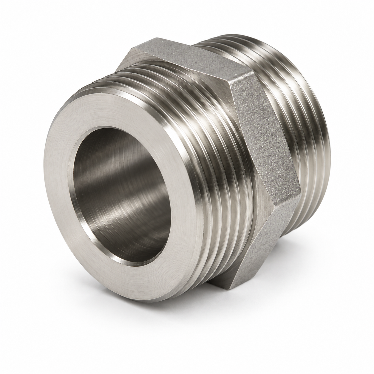 Edelstahl Doppelnippel beidseitig flachdichtend 3/8" AG x 3/8" AG, Werkstoff 1.4408